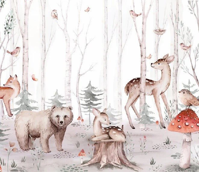 Papier peint aquarelle enfant animaux forêt, XXL, tendance
