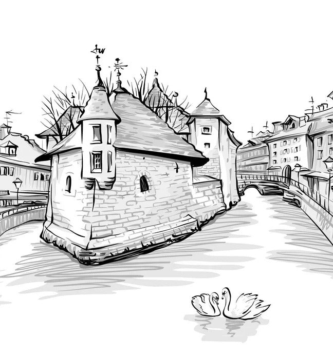 Fondo de pantalla en blanco y negro de la Venecia de los Alpes