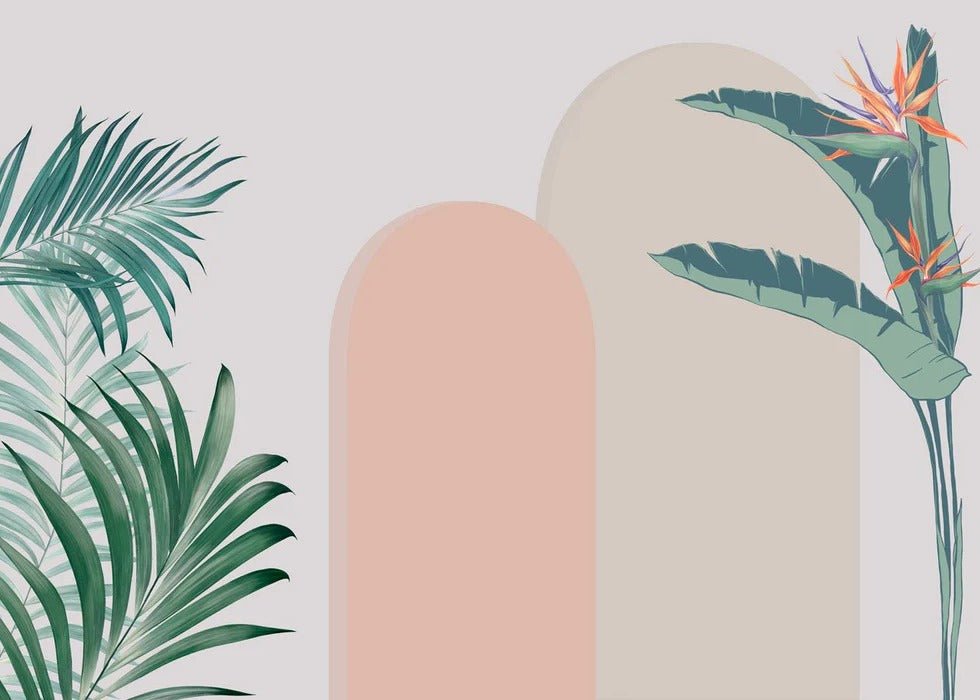 Papel pintado dormitorio arcos vegetales