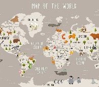 Mapa del mundo ilustrado Animales topo