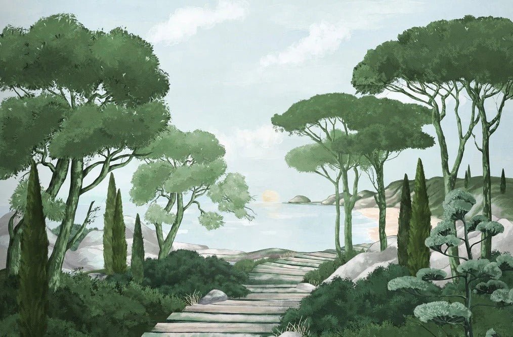 Camina por los arroyos de papel pintado de verde