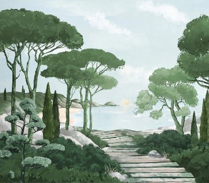 Camina por los arroyos de papel pintado de verde