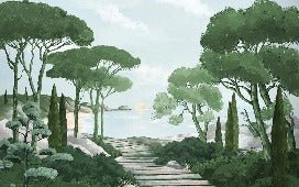 Paseo por los arroyos de papel pintado de verde