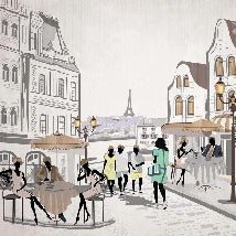 Papel pintado francés Paris café en terrasse