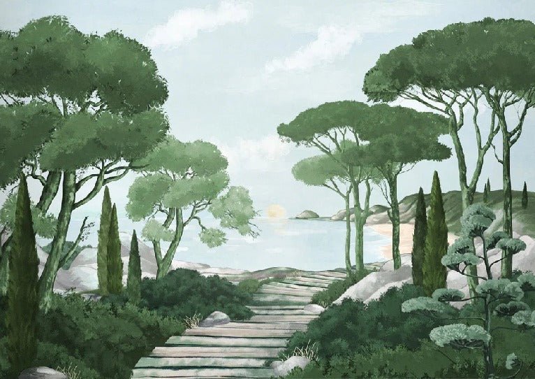 Camina por los arroyos de papel pintado de verde