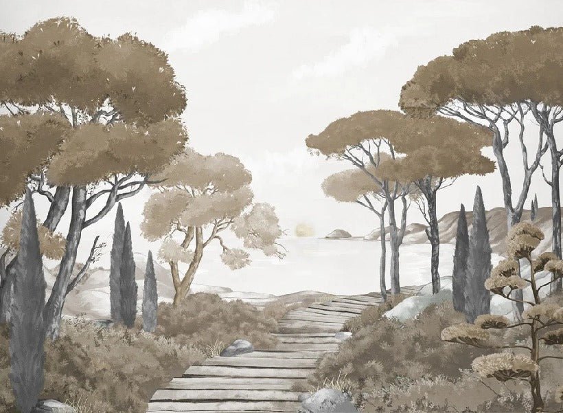 Paseo por los arroyos papel pintado marrón