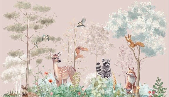 Papel pintado Dormitorio infantil mágico naturaleza rosa