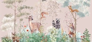 Papel pintado Dormitorio infantil mágico naturaleza rosa