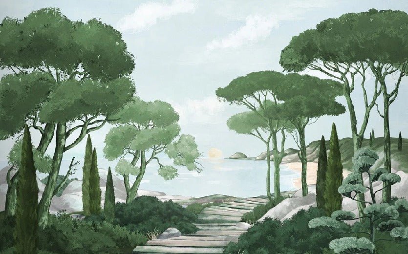 Camina por los arroyos de papel pintado de verde