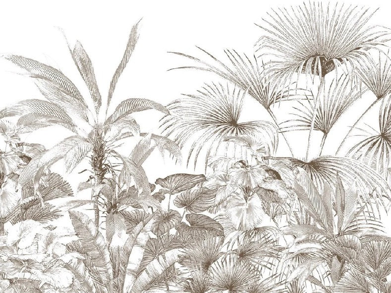 Papel pintado grabado monocromo tropical