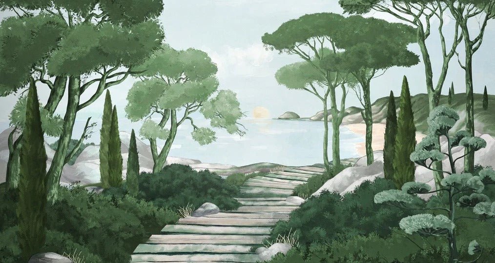 Paseo por el verde papel pintado de los arroyos