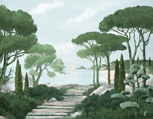 Camina por los arroyos de papel pintado de verde