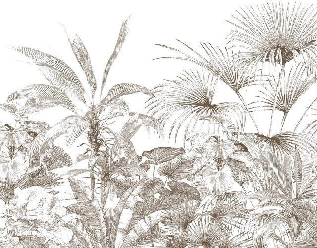 Papel pintado grabado monocromo tropical