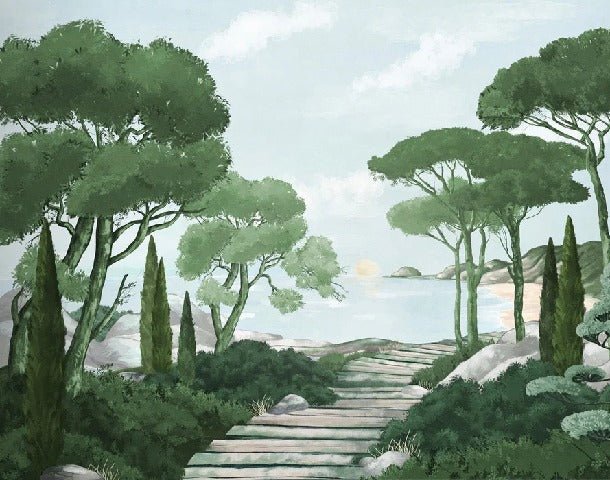 Camina por los arroyos de papel pintado de verde