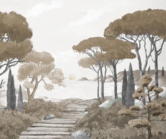 Paseo por los arroyos papel pintado marrón