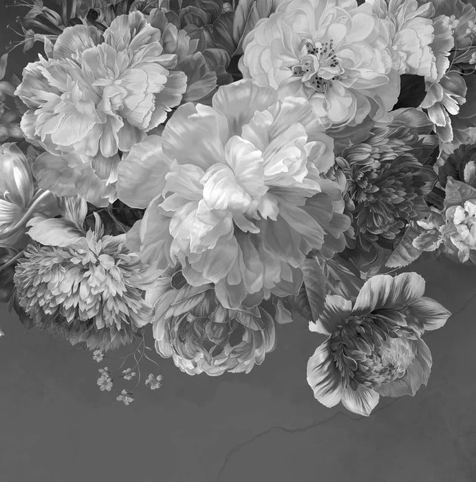 Papier peint fleur pivoine noir et blanc, XXL, tendance