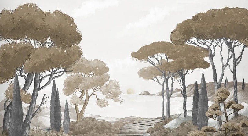 Paseo por los arroyos papel pintado marrón