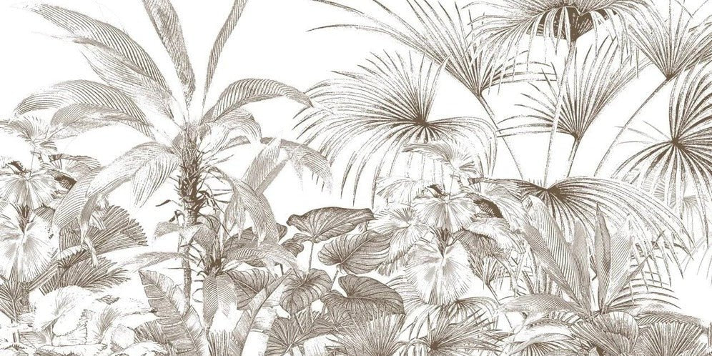 Papel pintado grabado monocromo tropical