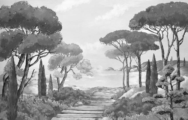 Papel pintado Walk in the creeks, blanco y negro