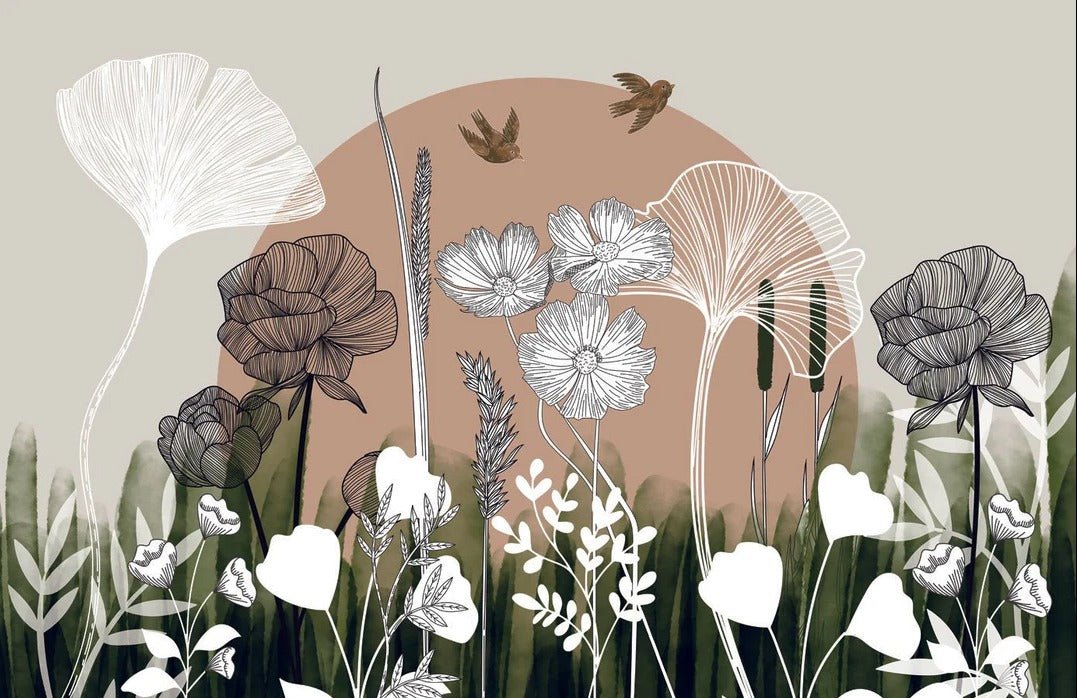 Papier peint toilette illustration florale, XXL, tendance
