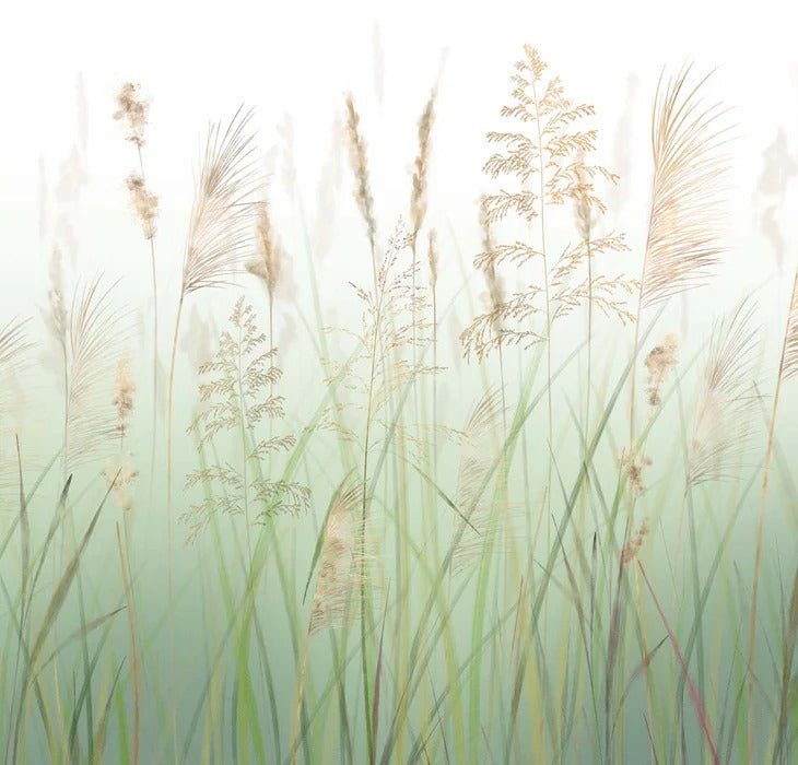 Papel pintado con flores de campos de trigo verde