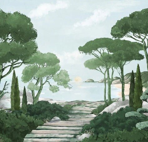 Camina por los arroyos de papel pintado de verde