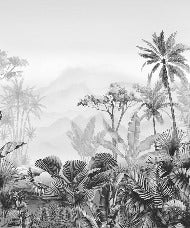 Papel pintado tropical en blanco y negro