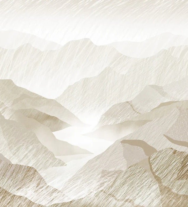 Papel pintado con ilustración de montañas en sepia