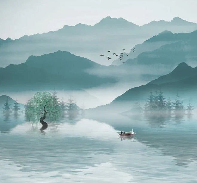 Papel pintado entre montaña y lago