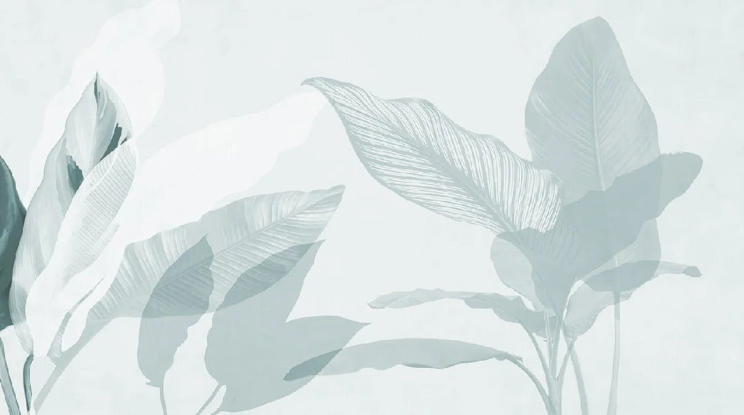 Papel pintado con motivos vegetales modernos en color verde agua
