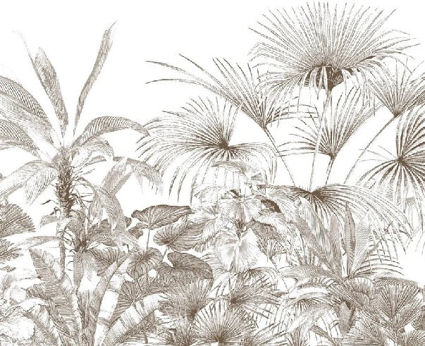 Papel pintado grabado monocromo tropical