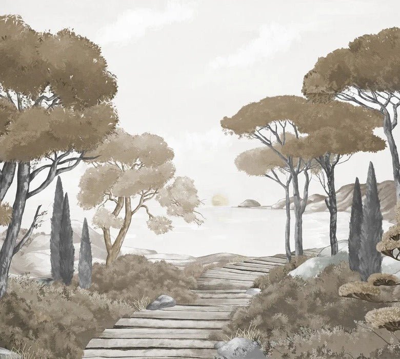 Paseo por los arroyos papel pintado marrón