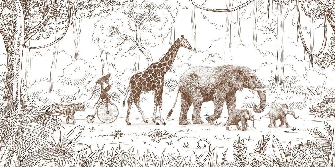 Papel pintado infantil monocromo selva