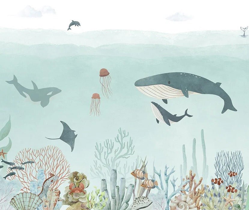 Papier peint bébé baleines bleu, XXL, tendance