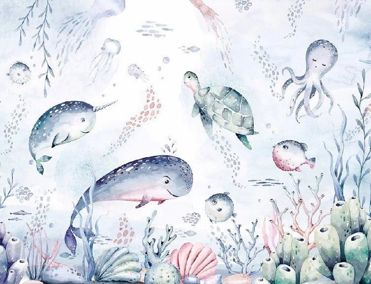 Fondo de ballenas oceánicas de cuento de hadas