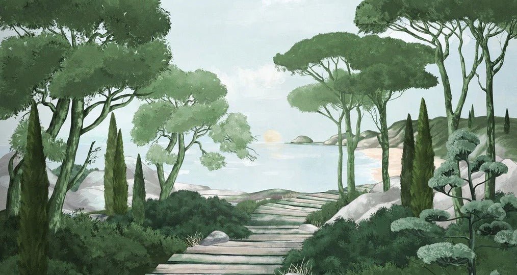 Camina por los arroyos de papel pintado de verde