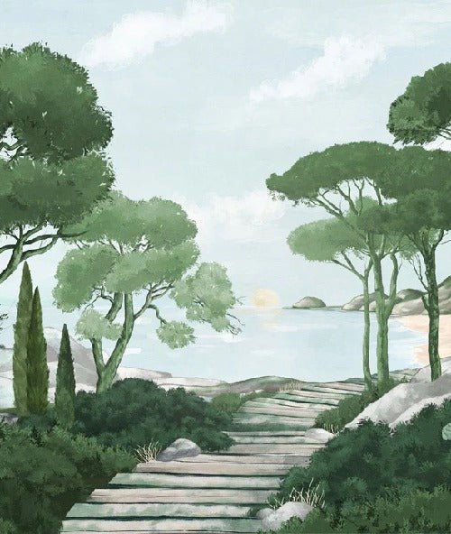 Camina por los arroyos de papel pintado de verde