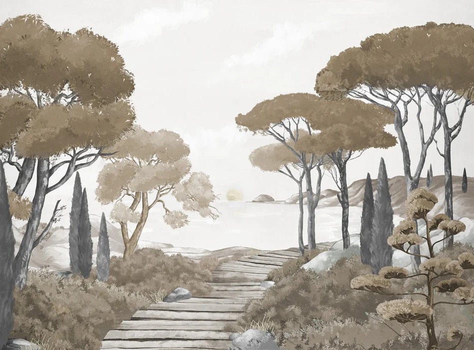 Paseo por los arroyos papel pintado marrón