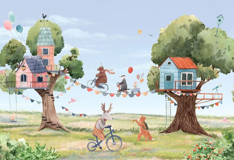 Papel pintado para bebés con animales y fanfarria