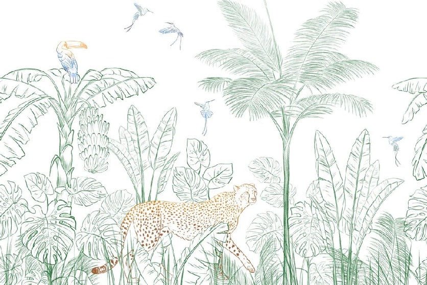 Papel pintado Selva verde de leopardo
