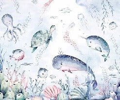 Fondo de ballenas oceánicas de cuento