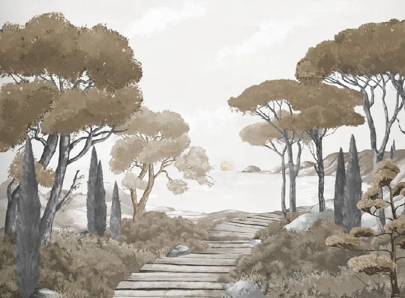 Paseo por los arroyos papel pintado marrón