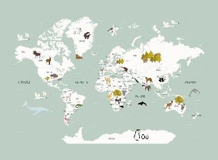 Papel pintado infantil mapamundi francés verde