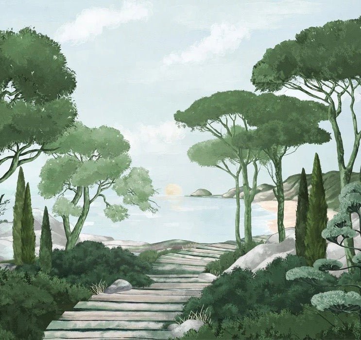 Camina por los arroyos de papel pintado de verde