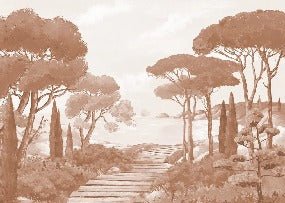 Papel pintado paseo por los arroyos terracota