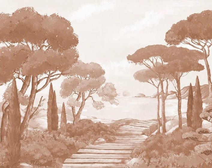 Papel pintado paseo por los arroyos terracota