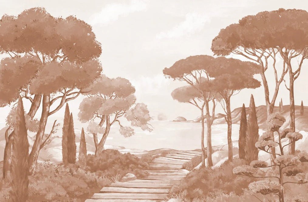 Papel pintado paseo por los arroyos terracota