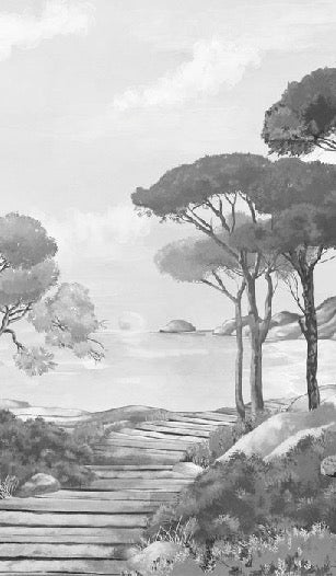 Papel pintado «Paseo por las calas» en blanco y negro