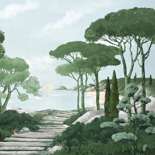 Camina por los arroyos de papel pintado de verde