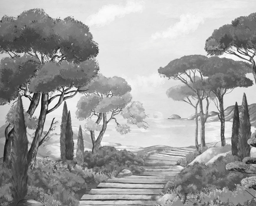 Papel pintado Walk in the creeks, blanco y negro